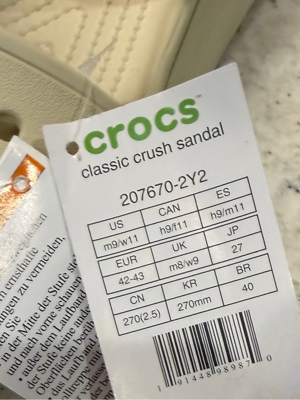 Women’s CROCS Classic Crush Sandals Slip On Shoes Ivory  Beige Size 11 NWT - Picture 7 of 7